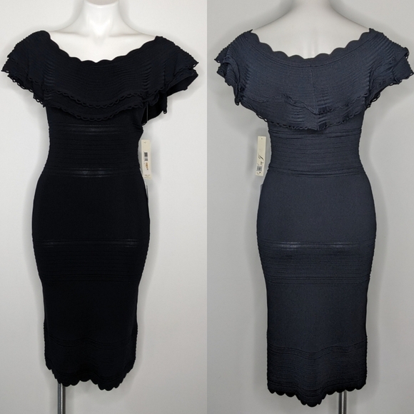 Eliza J Dresses & Skirts - NWT Eliza J black off the shoulder layered ruffle neckline body con dress S